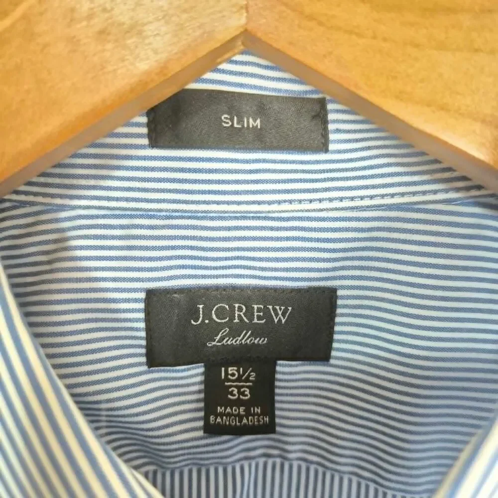 J.Crew Ludlow Slim Fit Dress Shirt 15.5 33 Blue White Stripe Cotton Preppy